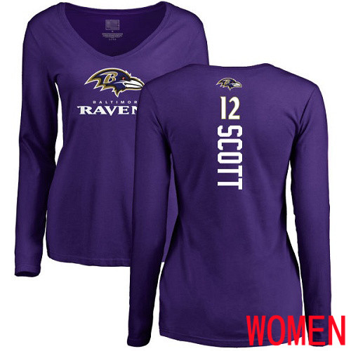 Baltimore Ravens Purple Women Jaleel Scott Backer NFL Football #12 Long Sleeve T Shirt